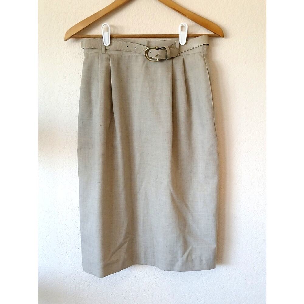 Vintage Leslie Faye Khaki Professional Pleated Skirt With Belt